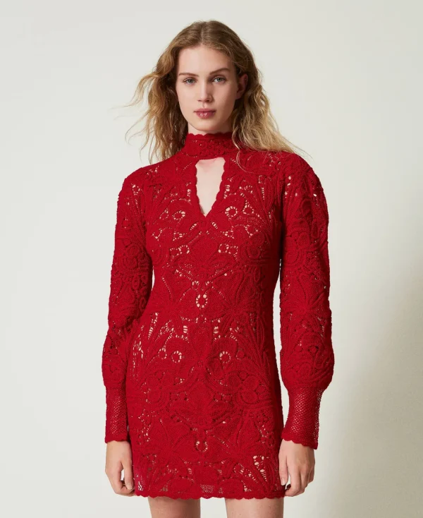 Robes De Cérémonie | Robes Élégantes*TWINSET Milano Robe Courte En Maille Florale Au Crochet Rouge Vénitien