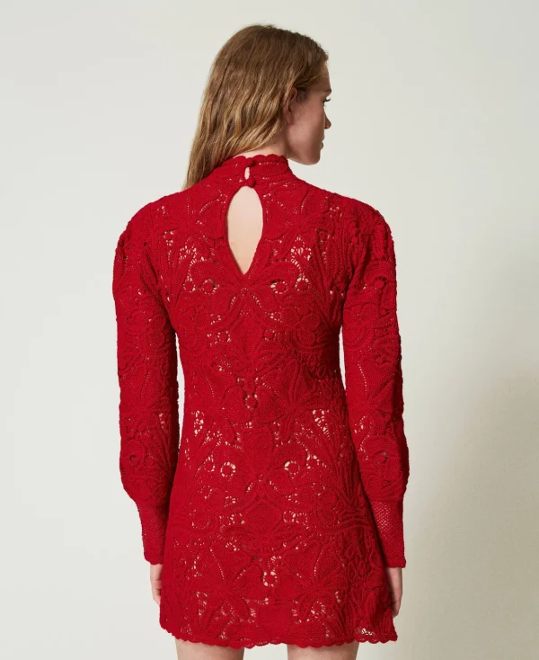 Robes De Cérémonie | Robes Élégantes*TWINSET Milano Robe Courte En Maille Florale Au Crochet Rouge Vénitien