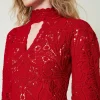 Robes De Cérémonie | Robes Élégantes*TWINSET Milano Robe Courte En Maille Florale Au Crochet Rouge Vénitien