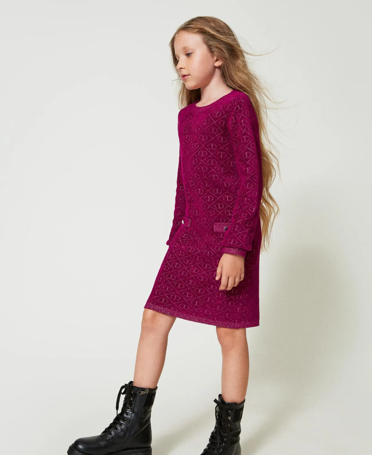 Robes*TWINSET Milano Robe Courte En Maille Jacquard Avec Oval T Bicolore Magenta Purple/Pink Orchid
