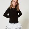 Robes*TWINSET Milano Robe Courte En Scuba Et Organza Bicolore Noir / Blanc Cassé
