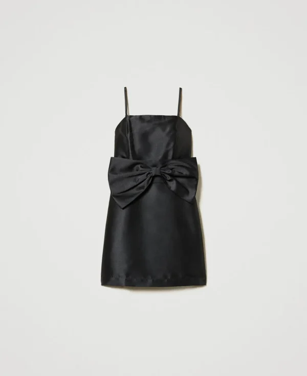 Robes De Cérémonie | Robes Courtes*TWINSET Milano Robe Courte En Sergé Mikado Avec Nœud Noir