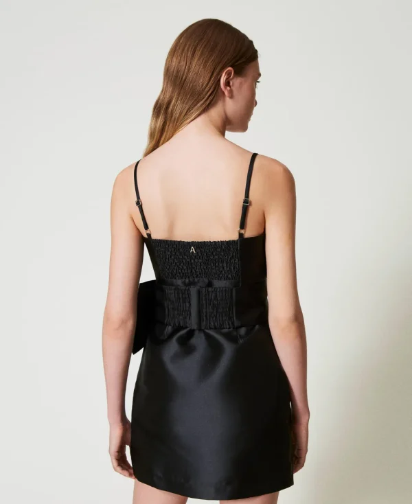 Robes De Cérémonie | Robes Courtes*TWINSET Milano Robe Courte En Sergé Mikado Avec Nœud Noir