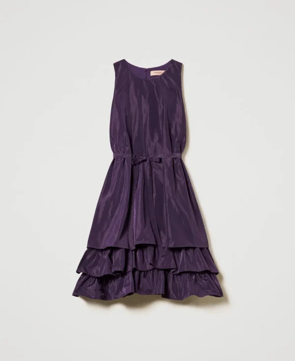 Robes De Cérémonie | Robes Élégantes*TWINSET Milano Robe Courte En Taffetas Avec Volant Aubergine