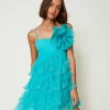 Robes De Cérémonie | Robes Élégantes*TWINSET Milano Robe Courte En Tulle Et Organza Vert « Tropical Emerald »