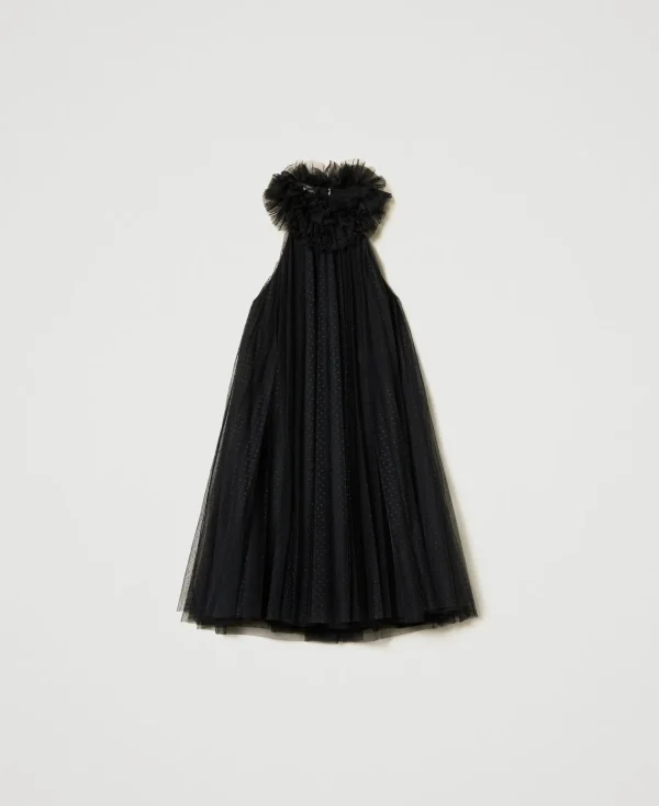 robe_courte_en_tulle_plis_1.webp Robes Élégantes | Robes Courtes*TWINSET Milano Robe Courte En Tulle Plissé Noir