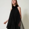 robe_courte_en_tulle_plis_2.webp Robes Élégantes | Robes Courtes*TWINSET Milano Robe Courte En Tulle Plissé Noir