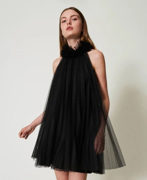 robe_courte_en_tulle_plis_2.webp Robes Élégantes | Robes Courtes*TWINSET Milano Robe Courte En Tulle Plissé Noir