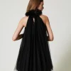 robe_courte_en_tulle_plis_3.webp Robes Élégantes | Robes Courtes*TWINSET Milano Robe Courte En Tulle Plissé Noir