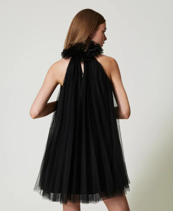 robe_courte_en_tulle_plis_3.webp Robes Élégantes | Robes Courtes*TWINSET Milano Robe Courte En Tulle Plissé Noir