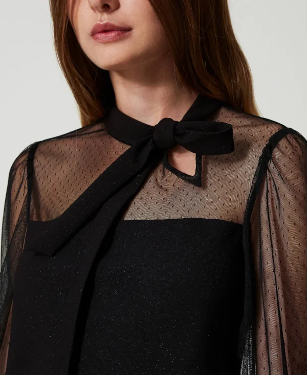 robe_courte_en_tulle_plum_4.webp Robes Élégantes | Robes Courtes*TWINSET Milano Robe Courte En Tulle Plumetis Noir