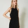 Robes De Cérémonie | Robes Élégantes*TWINSET Milano Robe Courte En Velours Brodé Avec Encolure Américaine Noir