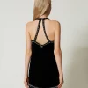 Robes De Cérémonie | Robes Élégantes*TWINSET Milano Robe Courte En Velours Brodé Avec Encolure Américaine Noir