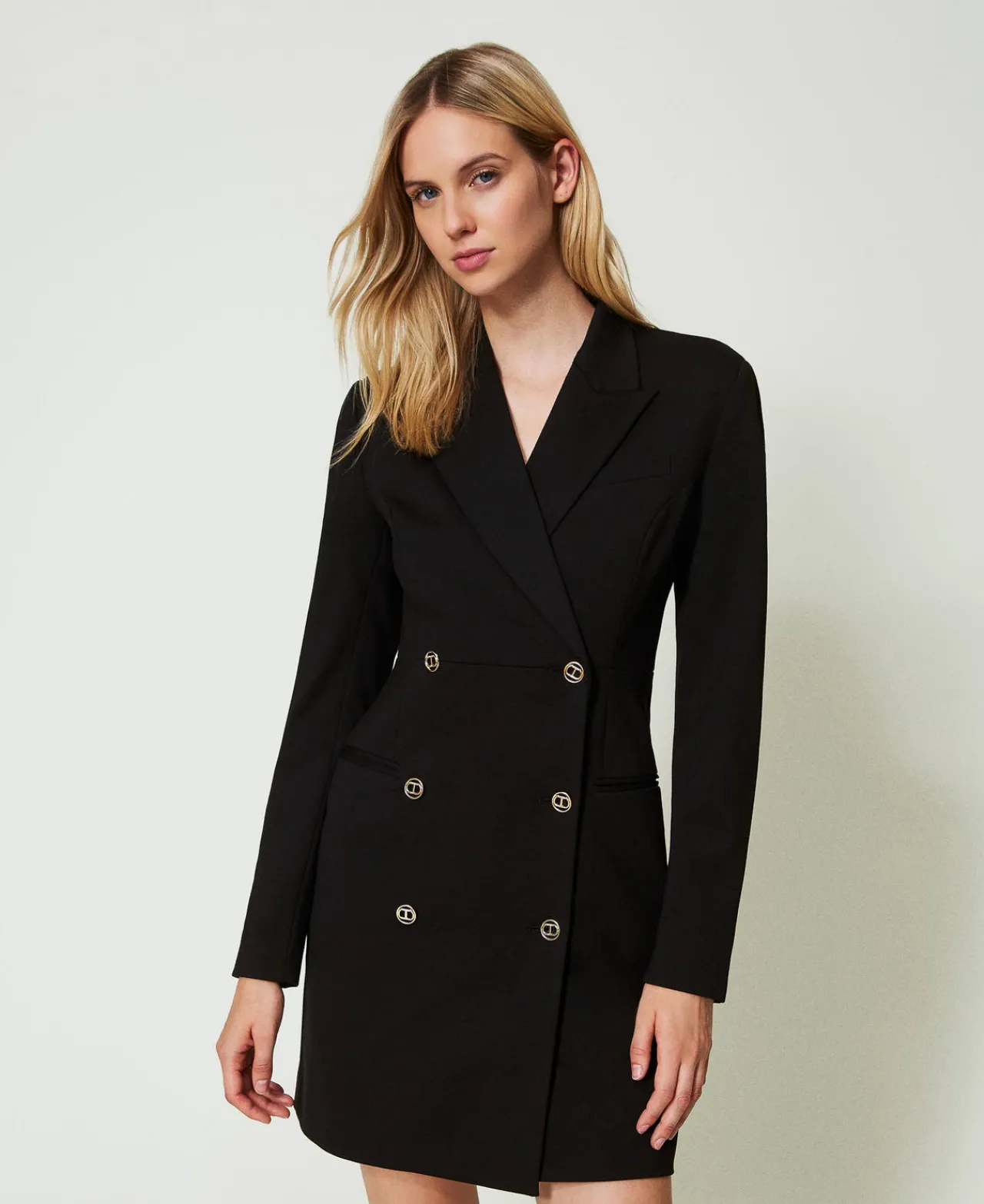 robe_courte_modle_robeman_0.webp Robes De Cérémonie | Robes Élégantes*TWINSET Milano Robe Courte Modèle Robe-manteau Croisée Noir