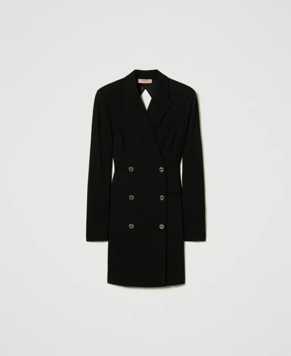 robe_courte_modle_robeman_1.webp Robes De Cérémonie | Robes Élégantes*TWINSET Milano Robe Courte Modèle Robe-manteau Croisée Noir
