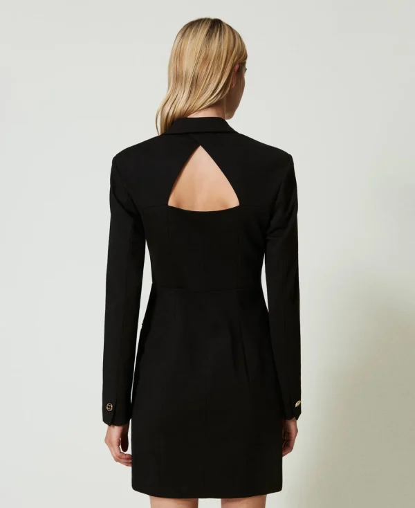 robe_courte_modle_robeman_3.webp Robes De Cérémonie | Robes Élégantes*TWINSET Milano Robe Courte Modèle Robe-manteau Croisée Noir