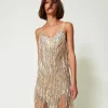 Robes De Cérémonie | Robes Élégantes*TWINSET Milano Robe Courte MYFO Avec Franges En Sequins Dull Gold