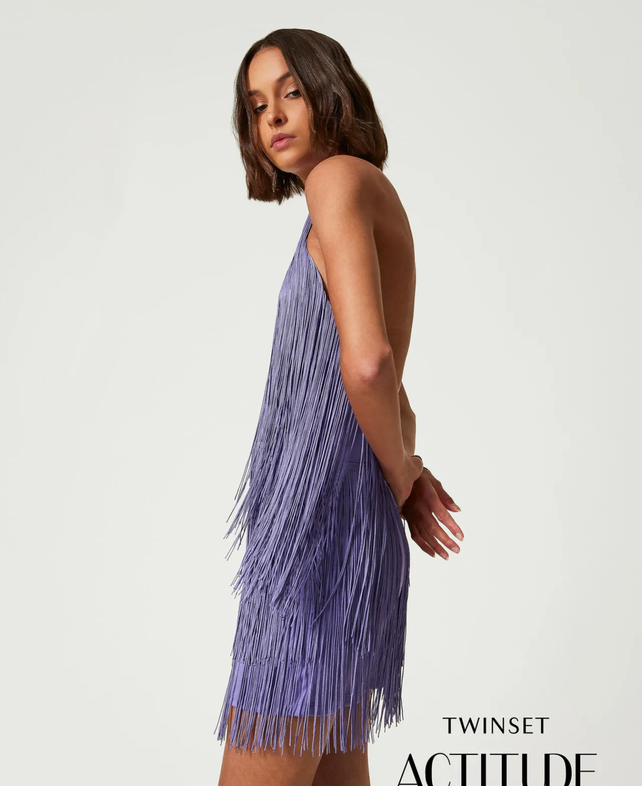robe_courte_myfo_avec_fra_0.webp Robes De Cérémonie | Robes Élégantes*TWINSET Milano Robe Courte MYFO Avec Franges Pale Purple