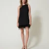 Robes De Cérémonie | Robes Élégantes*TWINSET Milano Robe Courte Sans Manches En Satin Avec Plumes Noir