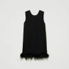 Robes De Cérémonie | Robes Élégantes*TWINSET Milano Robe Courte Sans Manches En Satin Avec Plumes Noir