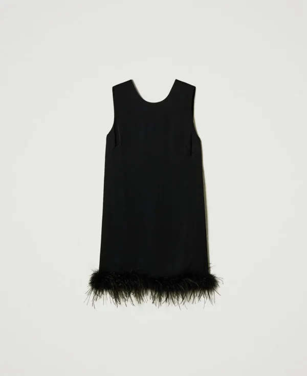 Robes De Cérémonie | Robes Élégantes*TWINSET Milano Robe Courte Sans Manches En Satin Avec Plumes Noir