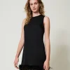 Robes De Cérémonie | Robes Élégantes*TWINSET Milano Robe Courte Sans Manches En Satin Avec Plumes Noir