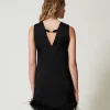 Robes De Cérémonie | Robes Élégantes*TWINSET Milano Robe Courte Sans Manches En Satin Avec Plumes Noir