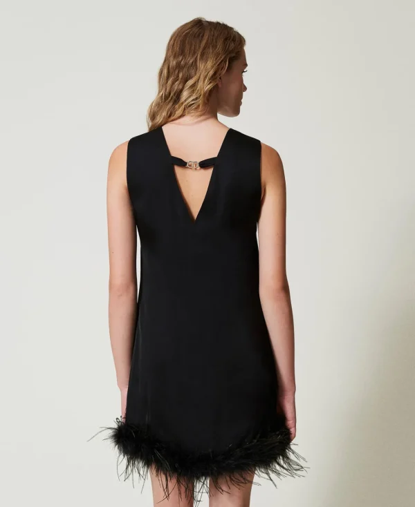 Robes De Cérémonie | Robes Élégantes*TWINSET Milano Robe Courte Sans Manches En Satin Avec Plumes Noir