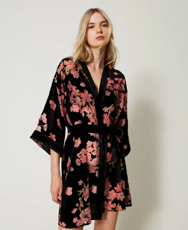 Sous-Vêtements Et Vêtements De Nuit*TWINSET Milano Robe De Chambre En Velours Dévoré Floral Multicolore Blooming