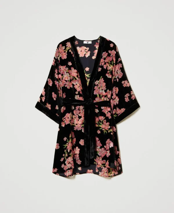 Sous-Vêtements Et Vêtements De Nuit*TWINSET Milano Robe De Chambre En Velours Dévoré Floral Multicolore Blooming