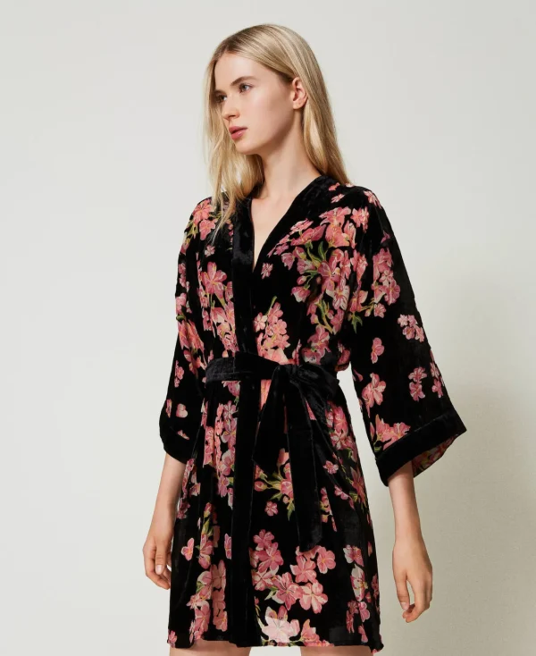 Sous-Vêtements Et Vêtements De Nuit*TWINSET Milano Robe De Chambre En Velours Dévoré Floral Multicolore Blooming
