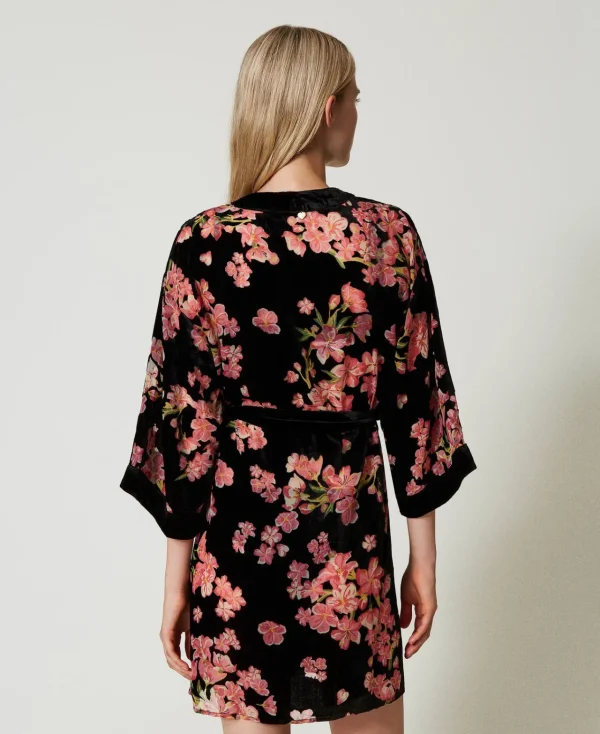 Sous-Vêtements Et Vêtements De Nuit*TWINSET Milano Robe De Chambre En Velours Dévoré Floral Multicolore Blooming