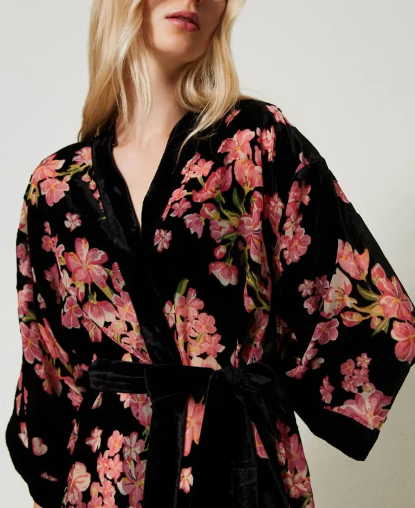 Sous-Vêtements Et Vêtements De Nuit*TWINSET Milano Robe De Chambre En Velours Dévoré Floral Multicolore Blooming