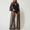 Sous-Vêtements Et Vêtements De Nuit*TWINSET Milano Robe De Chambre Longue En Dentelle Avec Ceinture Noir