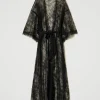 Sous-Vêtements Et Vêtements De Nuit*TWINSET Milano Robe De Chambre Longue En Dentelle Avec Ceinture Noir