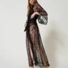 Sous-Vêtements Et Vêtements De Nuit*TWINSET Milano Robe De Chambre Longue En Dentelle Avec Ceinture Noir