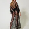 Sous-Vêtements Et Vêtements De Nuit*TWINSET Milano Robe De Chambre Longue En Dentelle Avec Ceinture Noir