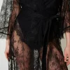 Sous-Vêtements Et Vêtements De Nuit*TWINSET Milano Robe De Chambre Longue En Dentelle Avec Ceinture Noir