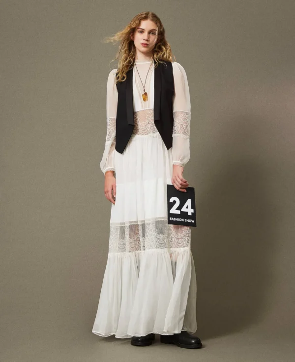 Robes De Cérémonie | Robes Élégantes*TWINSET Milano Robe En Crépon De Soie Avec Dentelle Blanc Neige