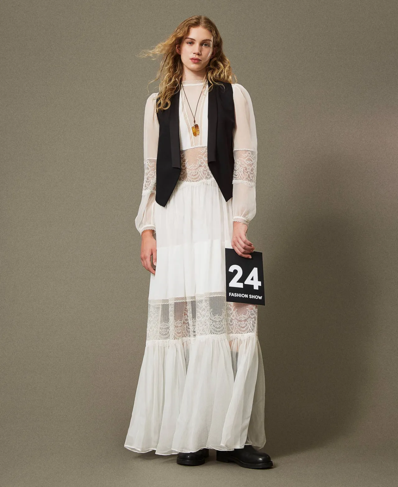 Robes De Cérémonie | Robes Élégantes*TWINSET Milano Robe En Crépon De Soie Avec Dentelle Blanc Neige