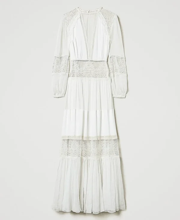 Robes De Cérémonie | Robes Élégantes*TWINSET Milano Robe En Crépon De Soie Avec Dentelle Blanc Neige