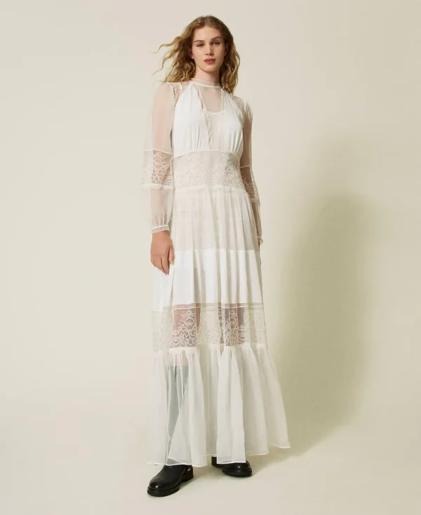 Robes De Cérémonie | Robes Élégantes*TWINSET Milano Robe En Crépon De Soie Avec Dentelle Blanc Neige