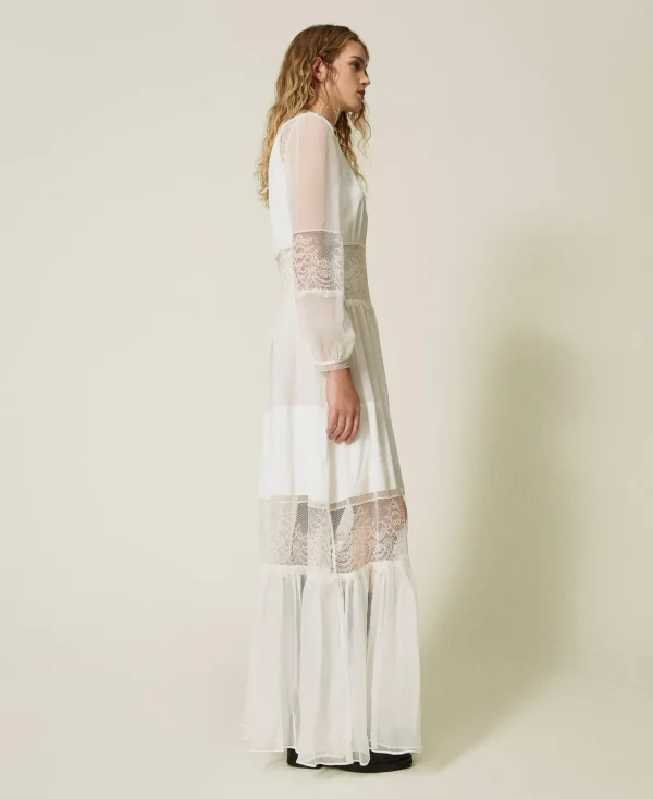 Robes De Cérémonie | Robes Élégantes*TWINSET Milano Robe En Crépon De Soie Avec Dentelle Blanc Neige