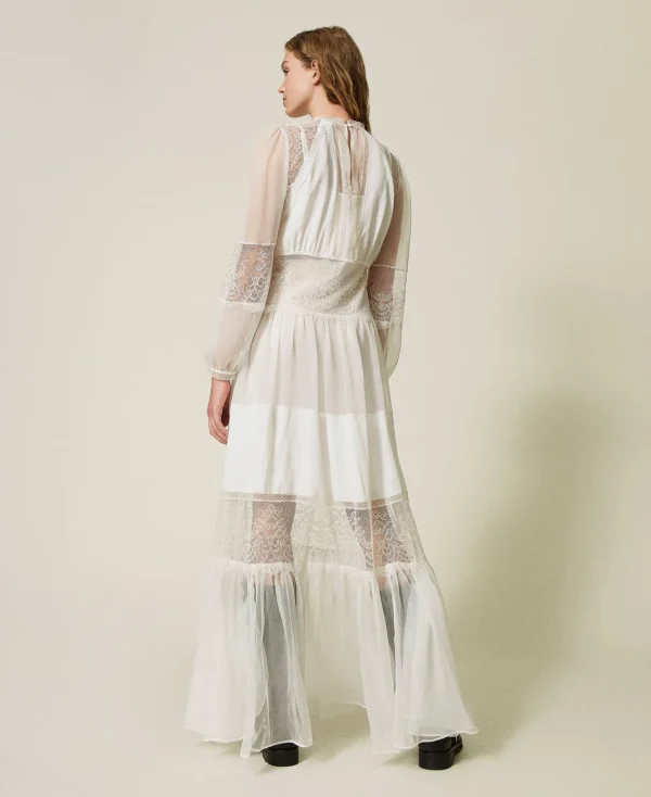 Robes De Cérémonie | Robes Élégantes*TWINSET Milano Robe En Crépon De Soie Avec Dentelle Blanc Neige