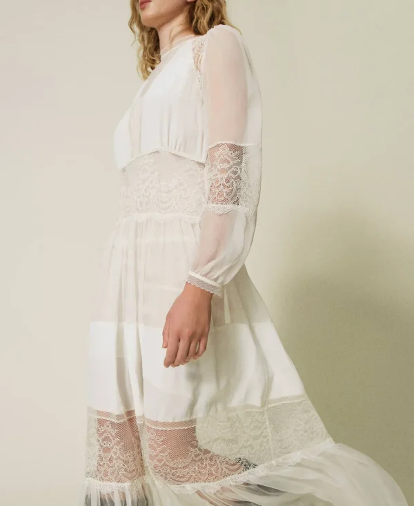 Robes De Cérémonie | Robes Élégantes*TWINSET Milano Robe En Crépon De Soie Avec Dentelle Blanc Neige