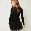 Robes*TWINSET Milano Robe En Maille Côtelée Avec Tulle Noir