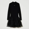 Robes*TWINSET Milano Robe En Maille Côtelée Avec Tulle Noir