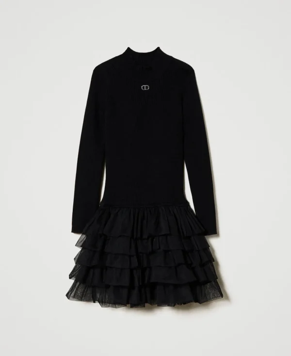 Robes*TWINSET Milano Robe En Maille Côtelée Avec Tulle Noir