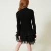 Robes*TWINSET Milano Robe En Maille Côtelée Avec Tulle Noir