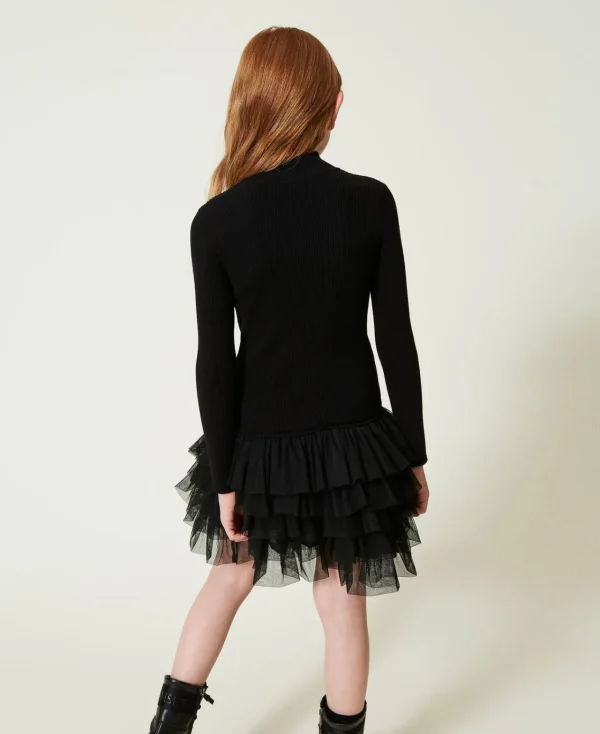 Robes*TWINSET Milano Robe En Maille Côtelée Avec Tulle Noir